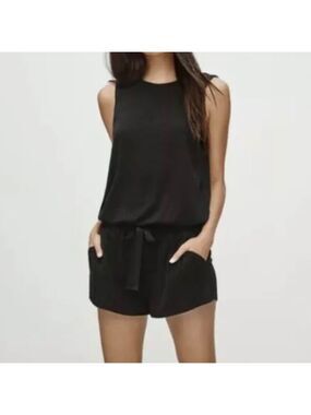 ARITZIA WILFRED FREE Charcoal Grey Izabel Romper Tie Waist w/ Pockets Sz S